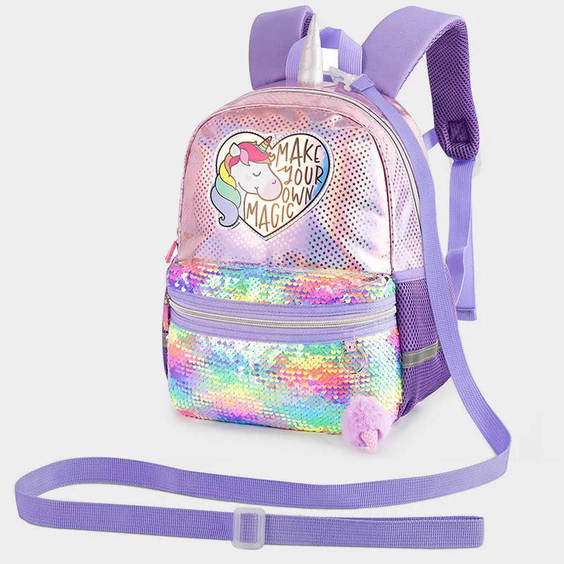 Backpack For Kindergarten Children Laser Glitter Rainbow Unicorn Small Schoolbag