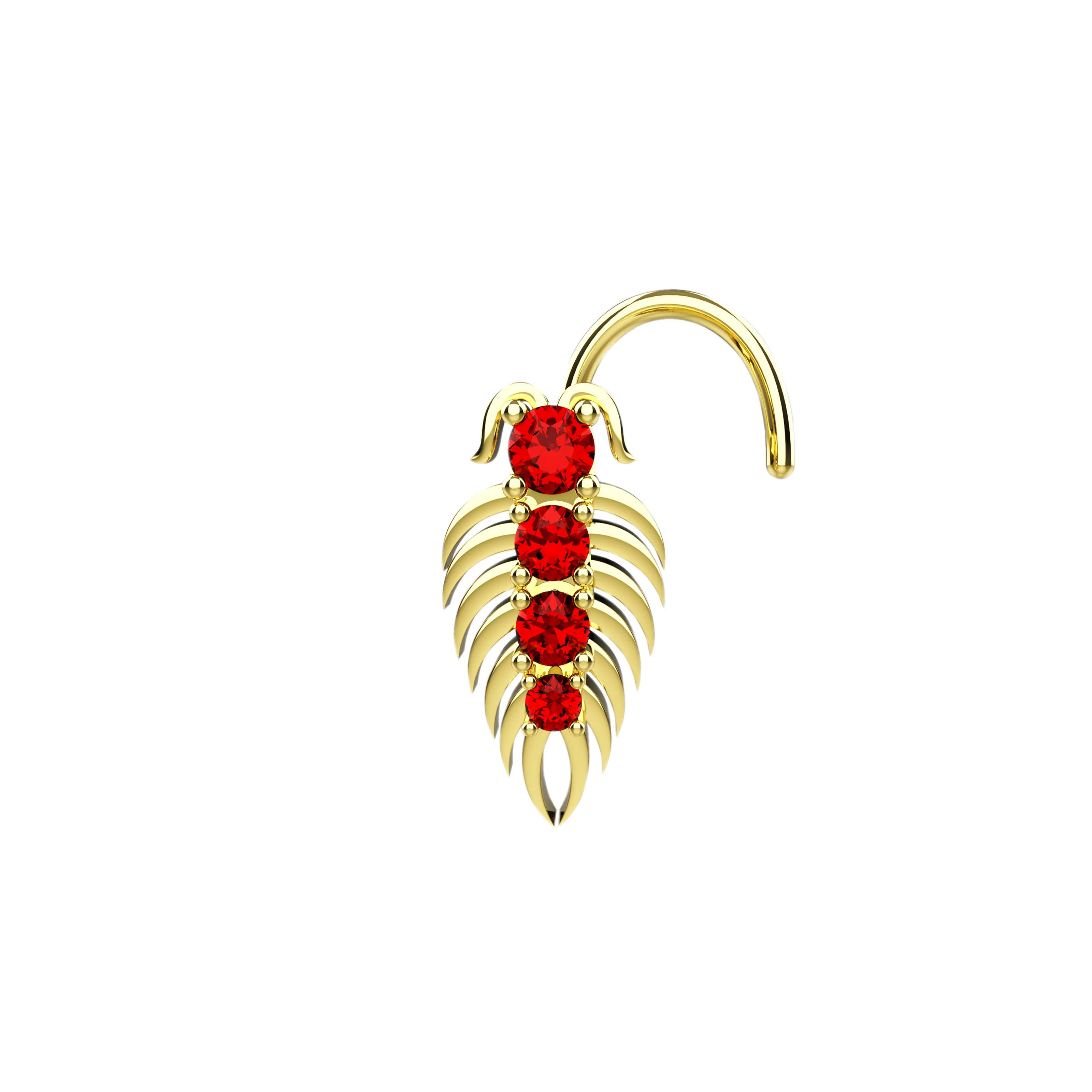 Centipede Bone Nose Ring – Edgy Gold Nose Piercing Jewelry