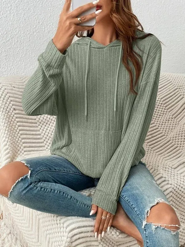 Cozy rib drawstring hoodie