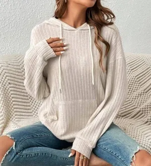 Cozy rib drawstring hoodie