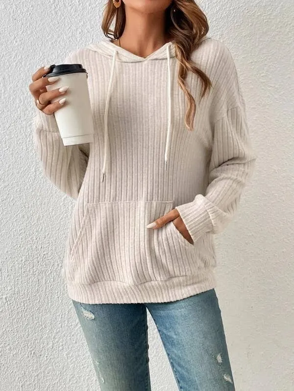 Cozy rib drawstring hoodie