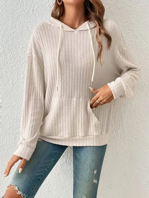 Cozy rib drawstring hoodie