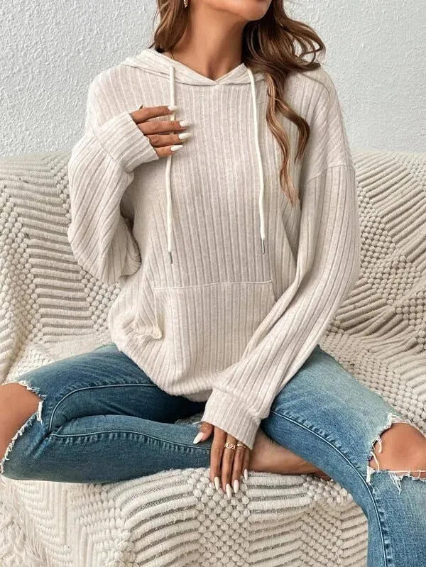 Cozy rib drawstring hoodie