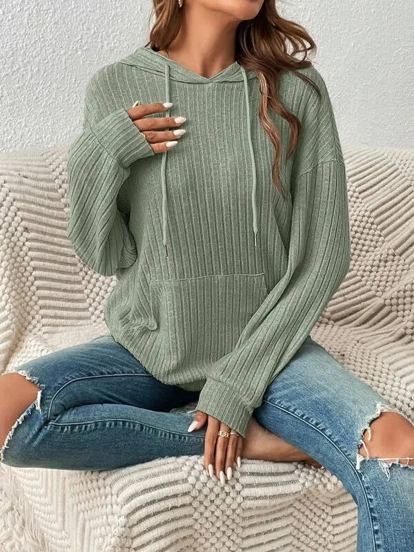 Cozy rib drawstring hoodie