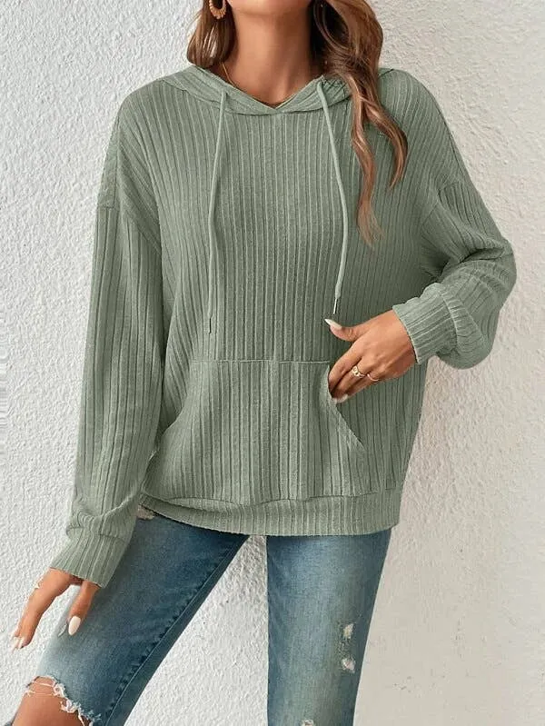 Cozy rib drawstring hoodie