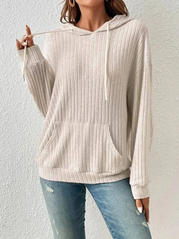 Cozy rib drawstring hoodie