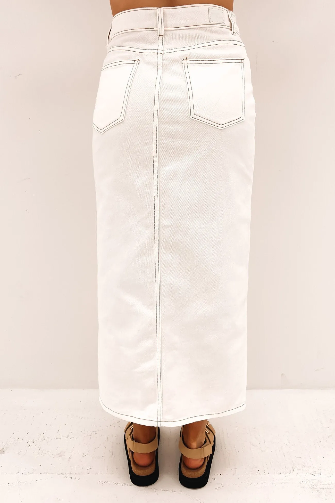 Daisie Denim Midi Skirt White