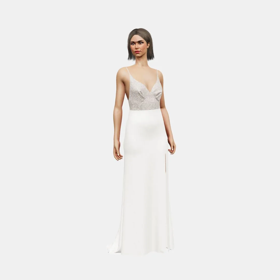 Deep neck and open back   column with slit