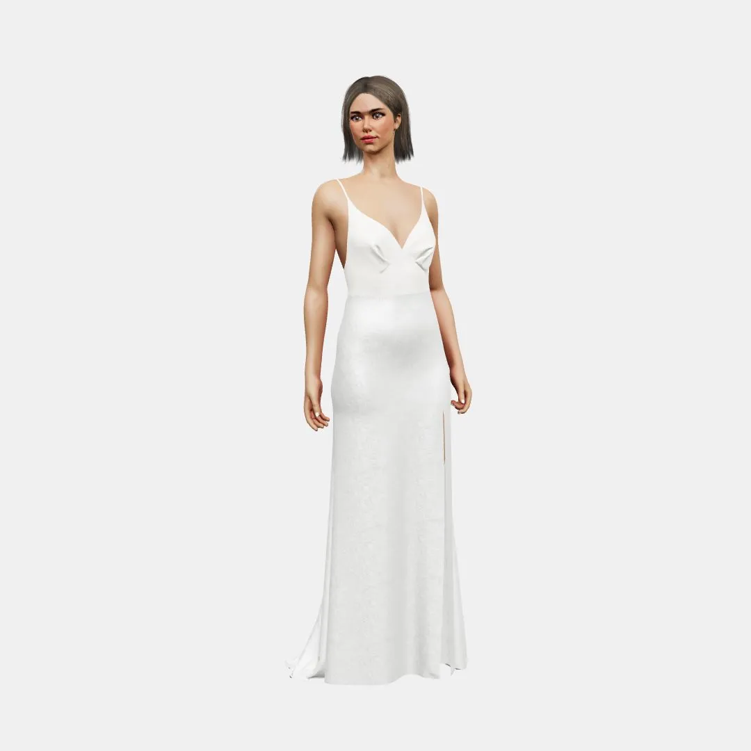 Deep neck and open back   column with slit