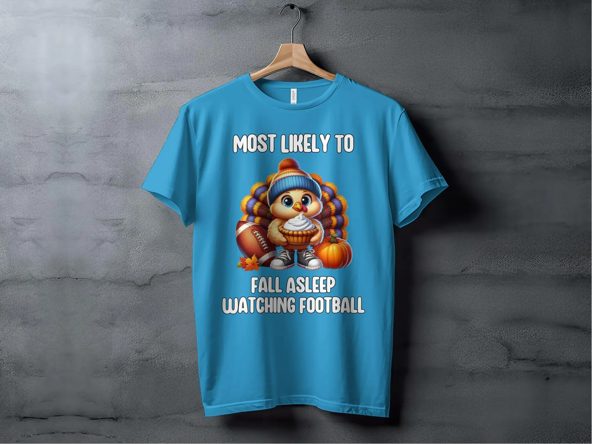 Funny Thanksgiving Football Turkey T-Shirt, Fall Asleep Watching Football Tee, Cute Turkey Pie Humor Shirt, Thanksgiving Family Shirt