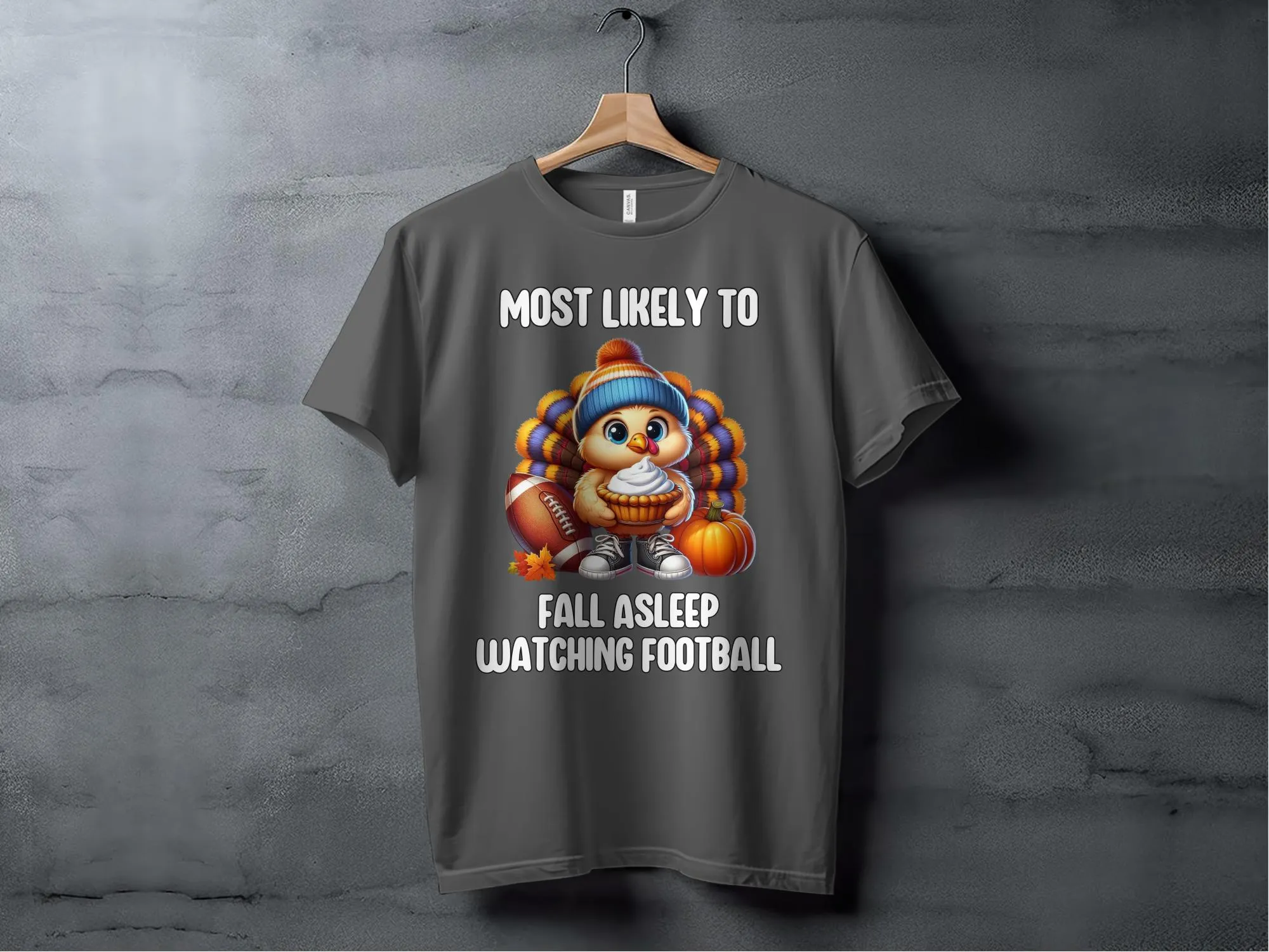 Funny Thanksgiving Football Turkey T-Shirt, Fall Asleep Watching Football Tee, Cute Turkey Pie Humor Shirt, Thanksgiving Family Shirt
