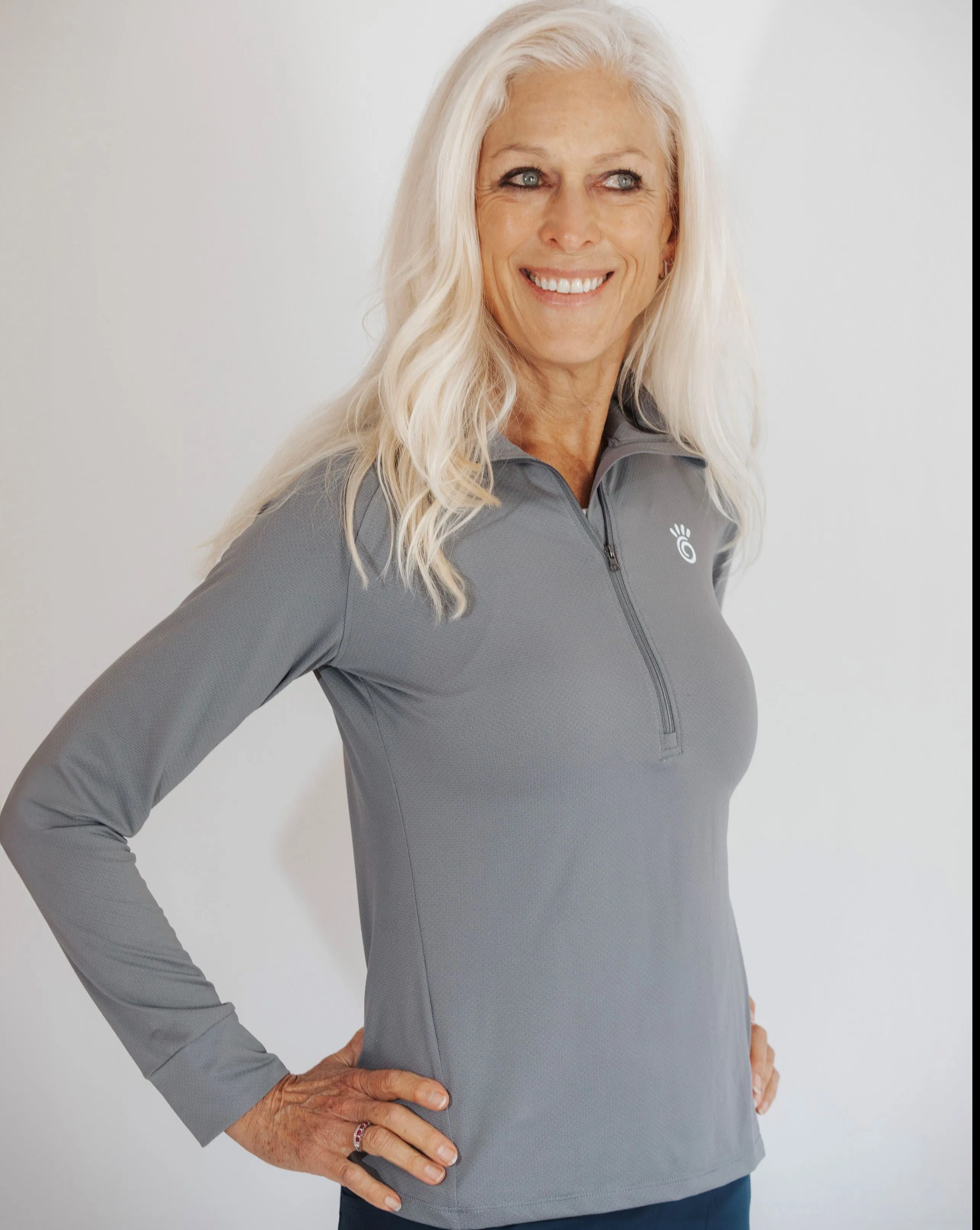 Grey Quarter Zip Women's Long Sleeve Pullover