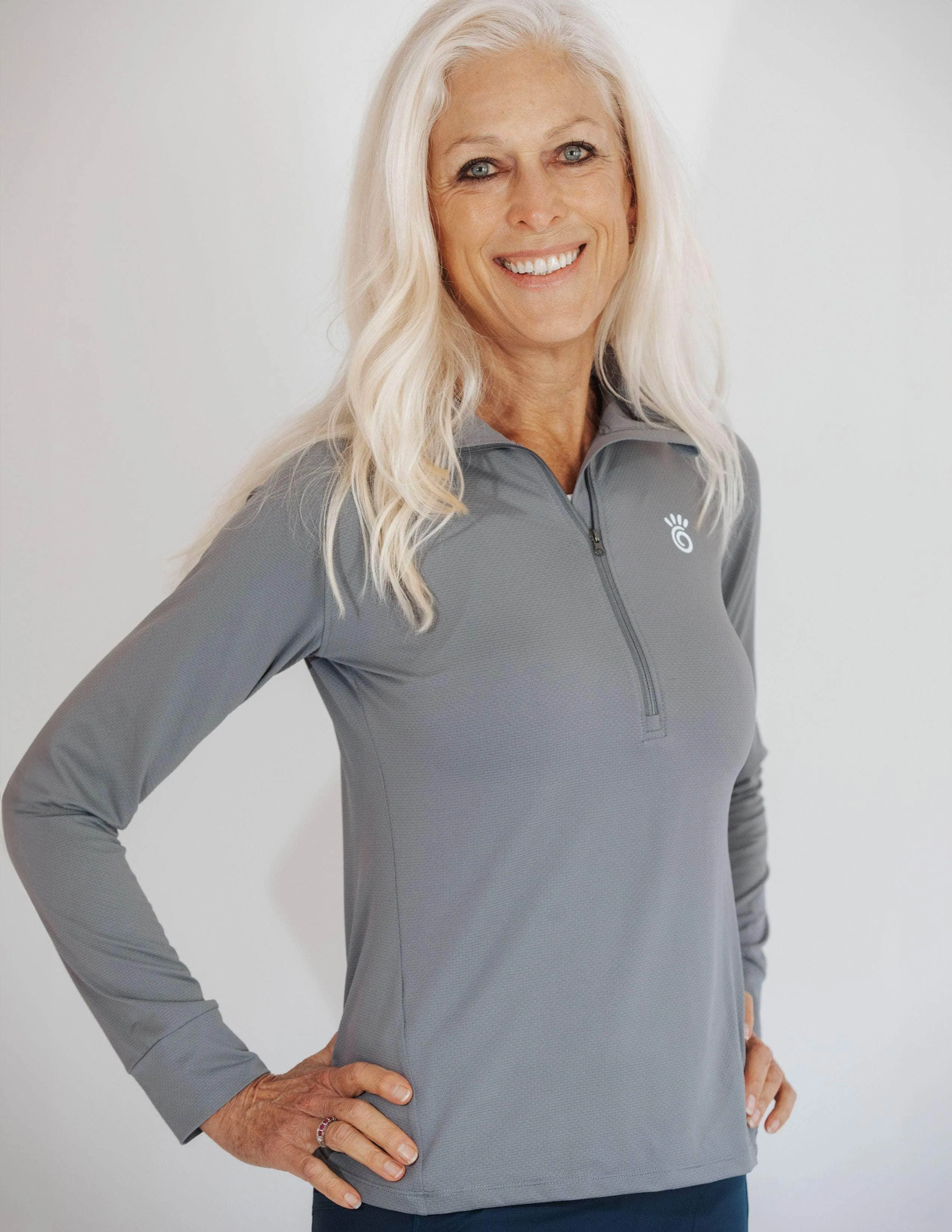 Grey Quarter Zip Women's Long Sleeve Pullover