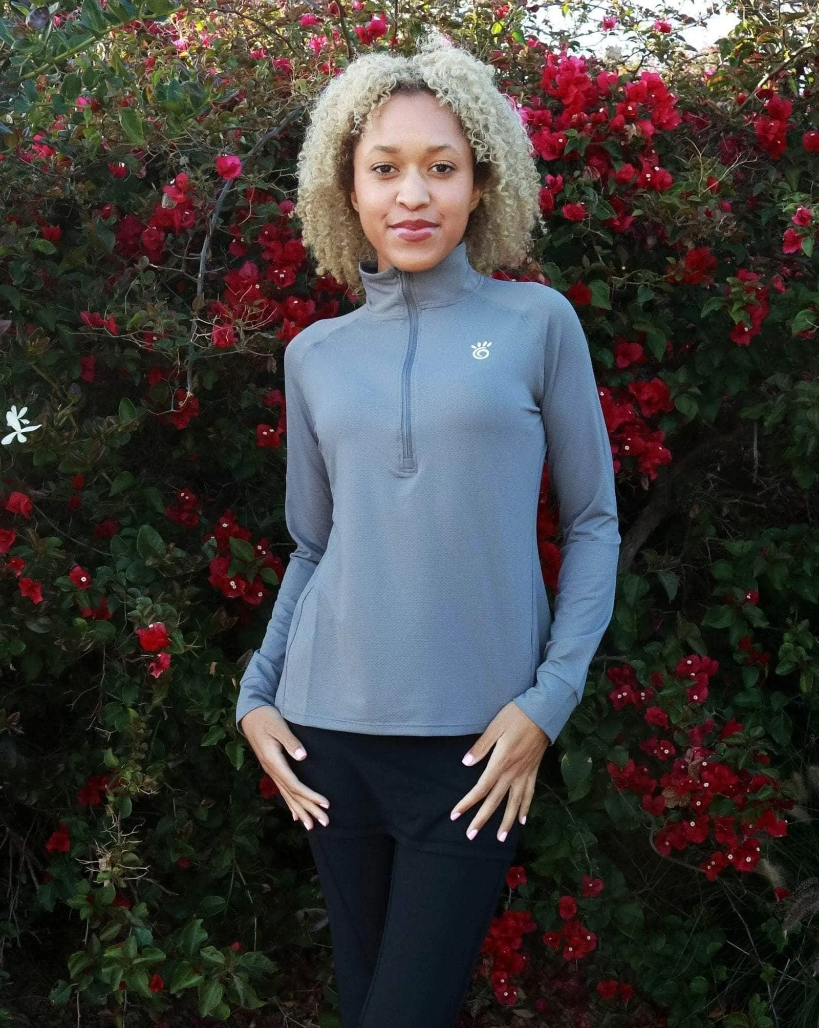 Grey Quarter Zip Women's Long Sleeve Pullover