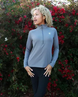 Grey Quarter Zip Women's Long Sleeve Pullover