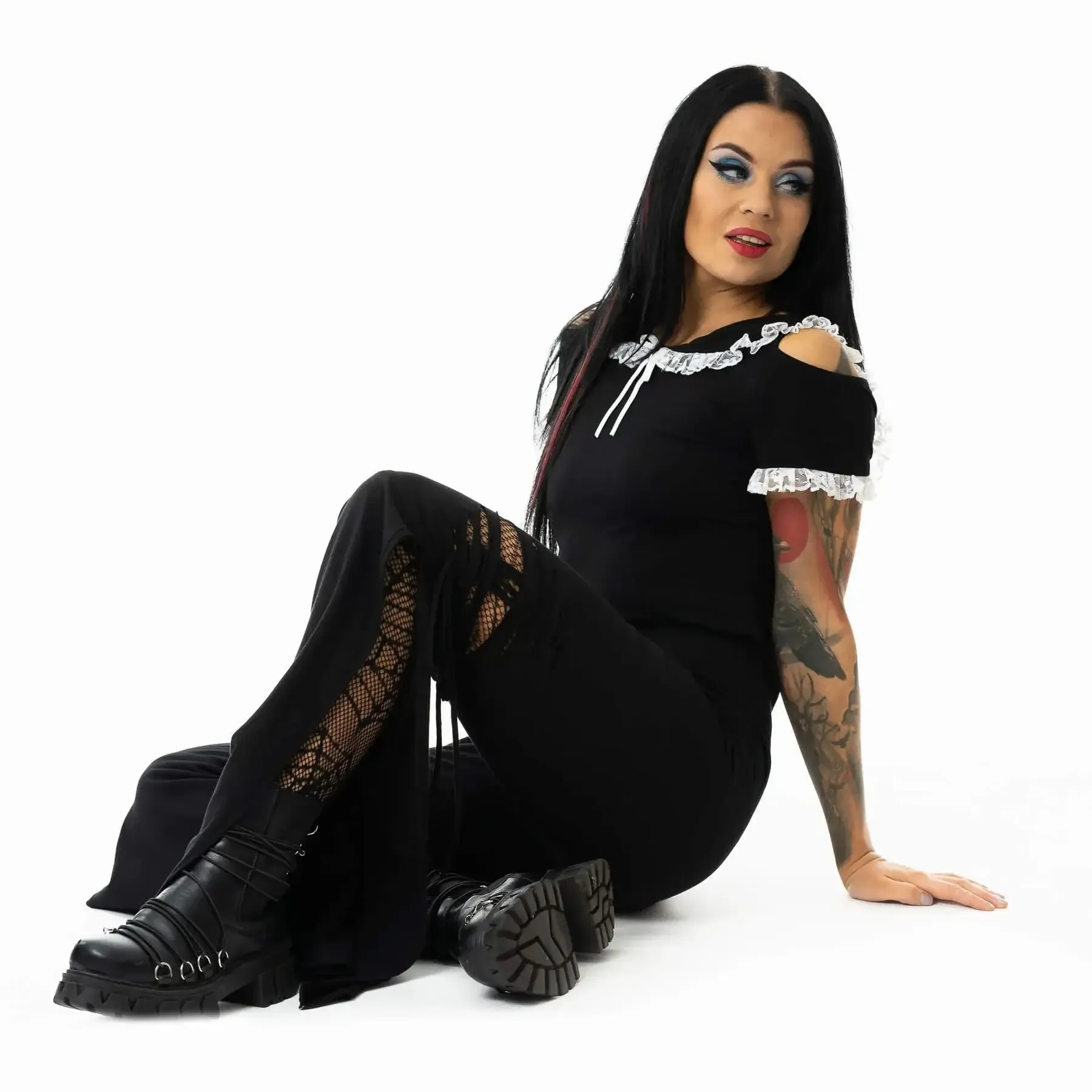Innocent Lifestyle Ladies Birdie Long Leg Flared Trousers in Black