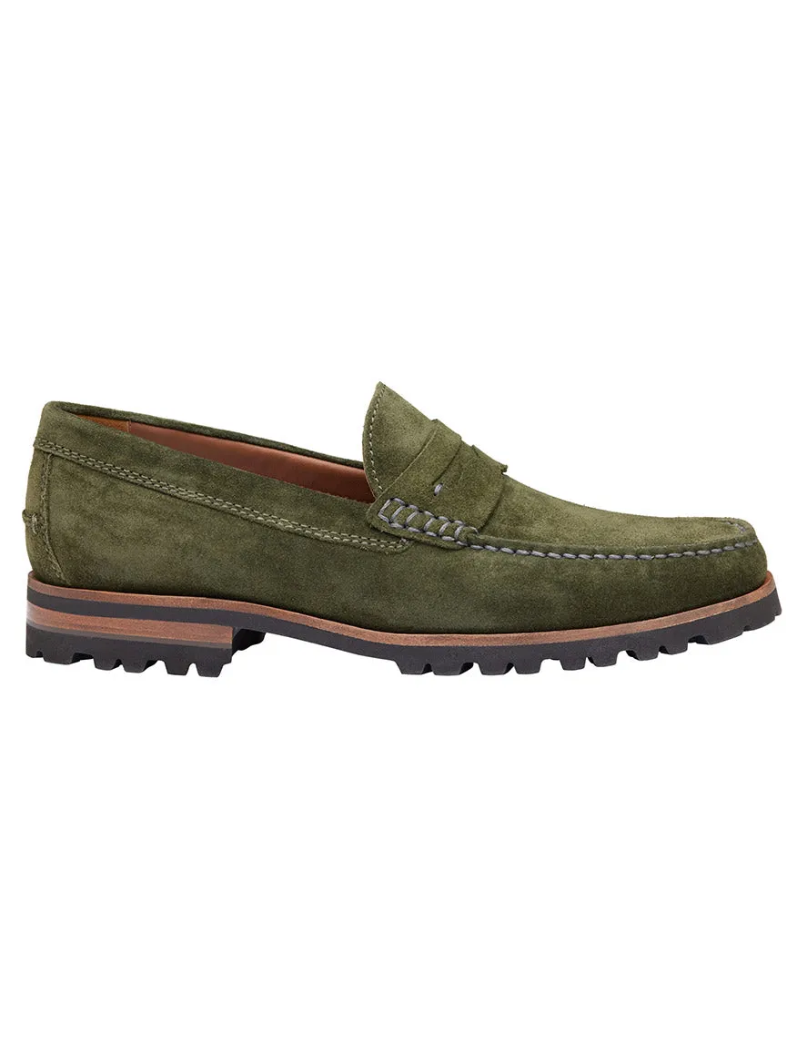 J & M Collection Baldwin Lug Penny in Olive English Suede