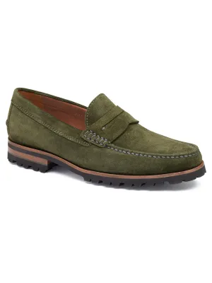J & M Collection Baldwin Lug Penny in Olive English Suede