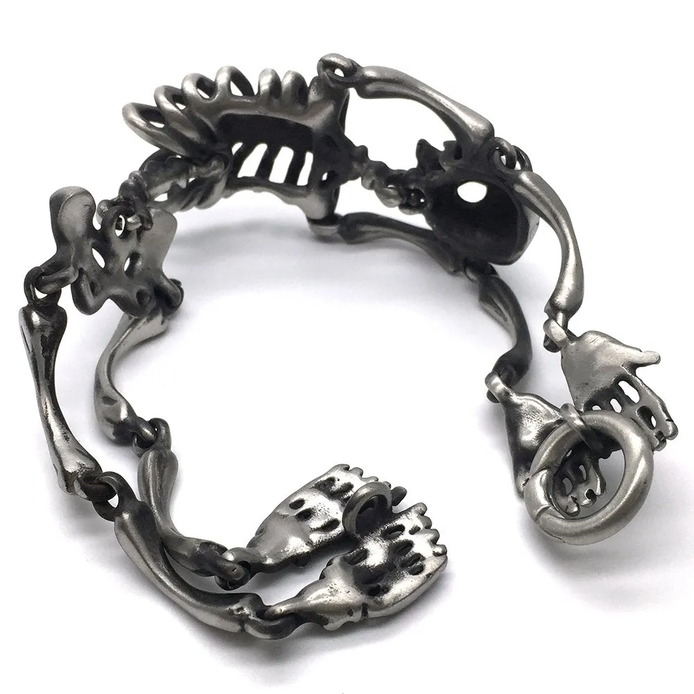 Large Stainless Steel Skull Skeleton Bracelet for Men, Gothic Punk Style with Old Used Metal Treatment, Perfect for Edgy Casual Wear or Themed Events