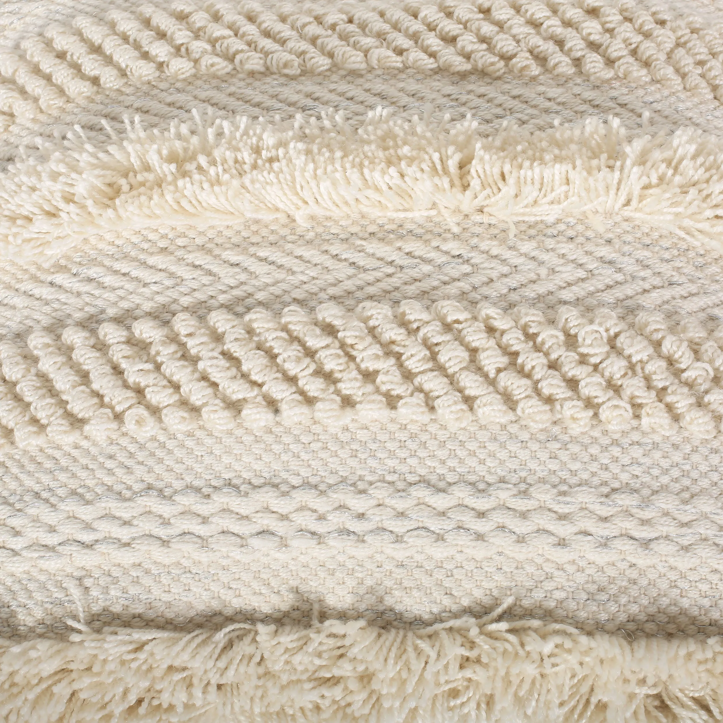 Linda Boho Yarn and Cotton Pillow Cover, White and Silver