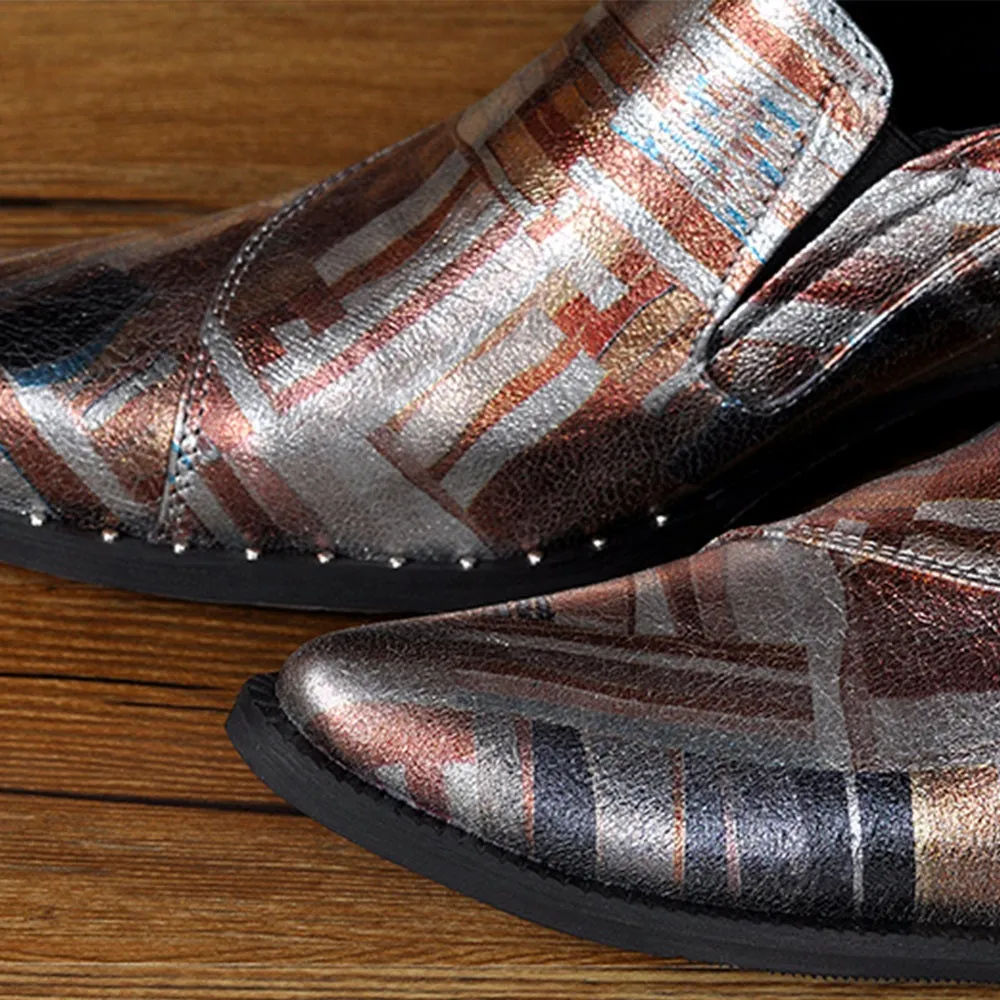 Low Top Printed Slip On Men Oxford Shoes