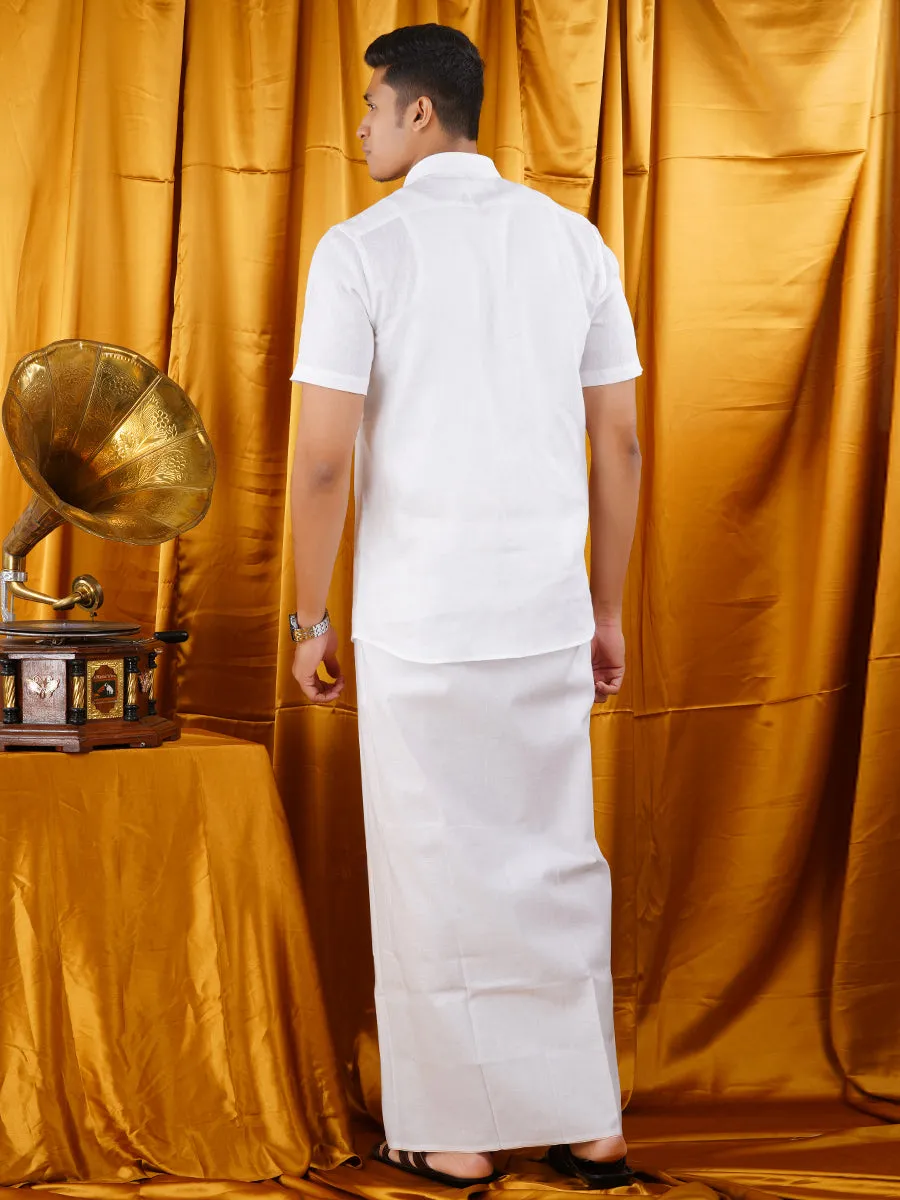 Mens Premium White Dhoti & Half Sleeve Shirt Right Man Set