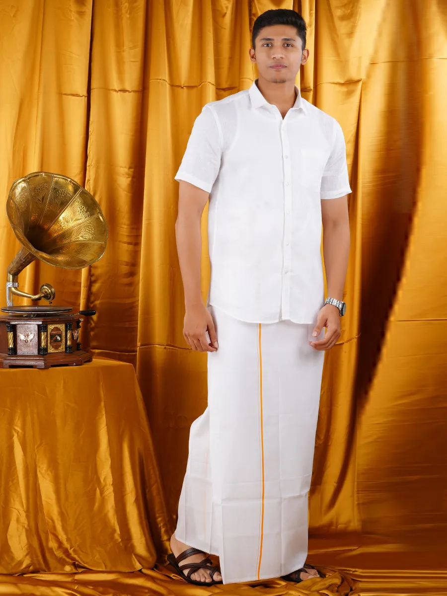 Mens Premium White Dhoti & Half Sleeve Shirt Right Man Set