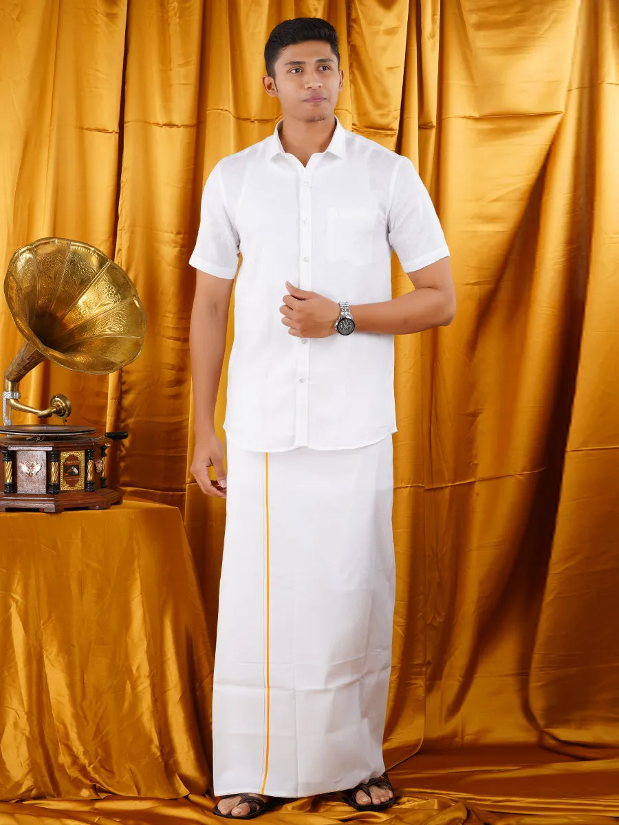Mens Premium White Dhoti & Half Sleeve Shirt Right Man Set