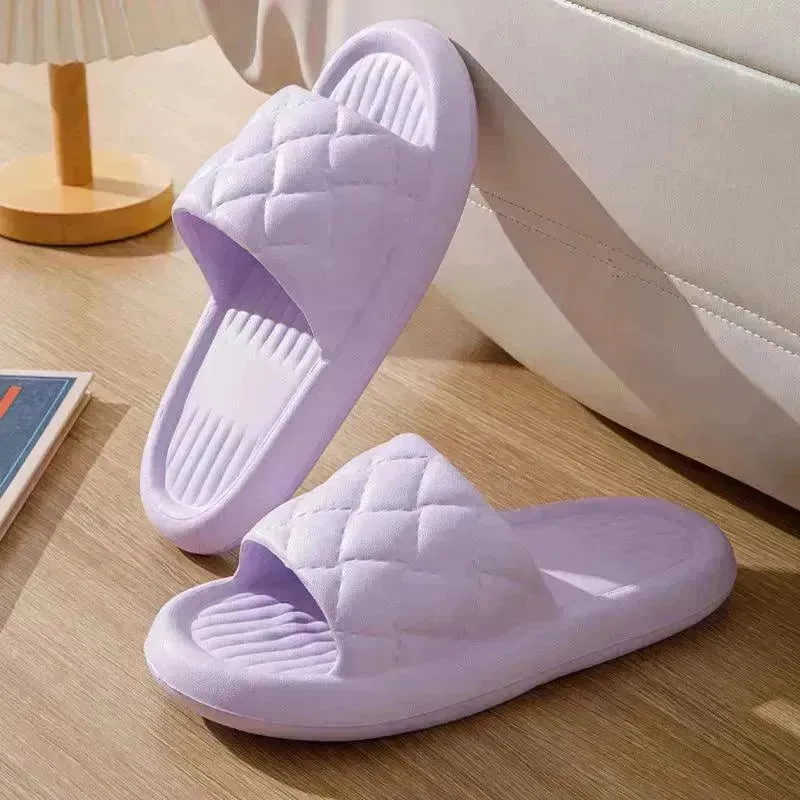 New Rhombus Home Slippers Summer Non-slip Floor Bathroom Slipper Lightweight Simple House Shoes For Women Men