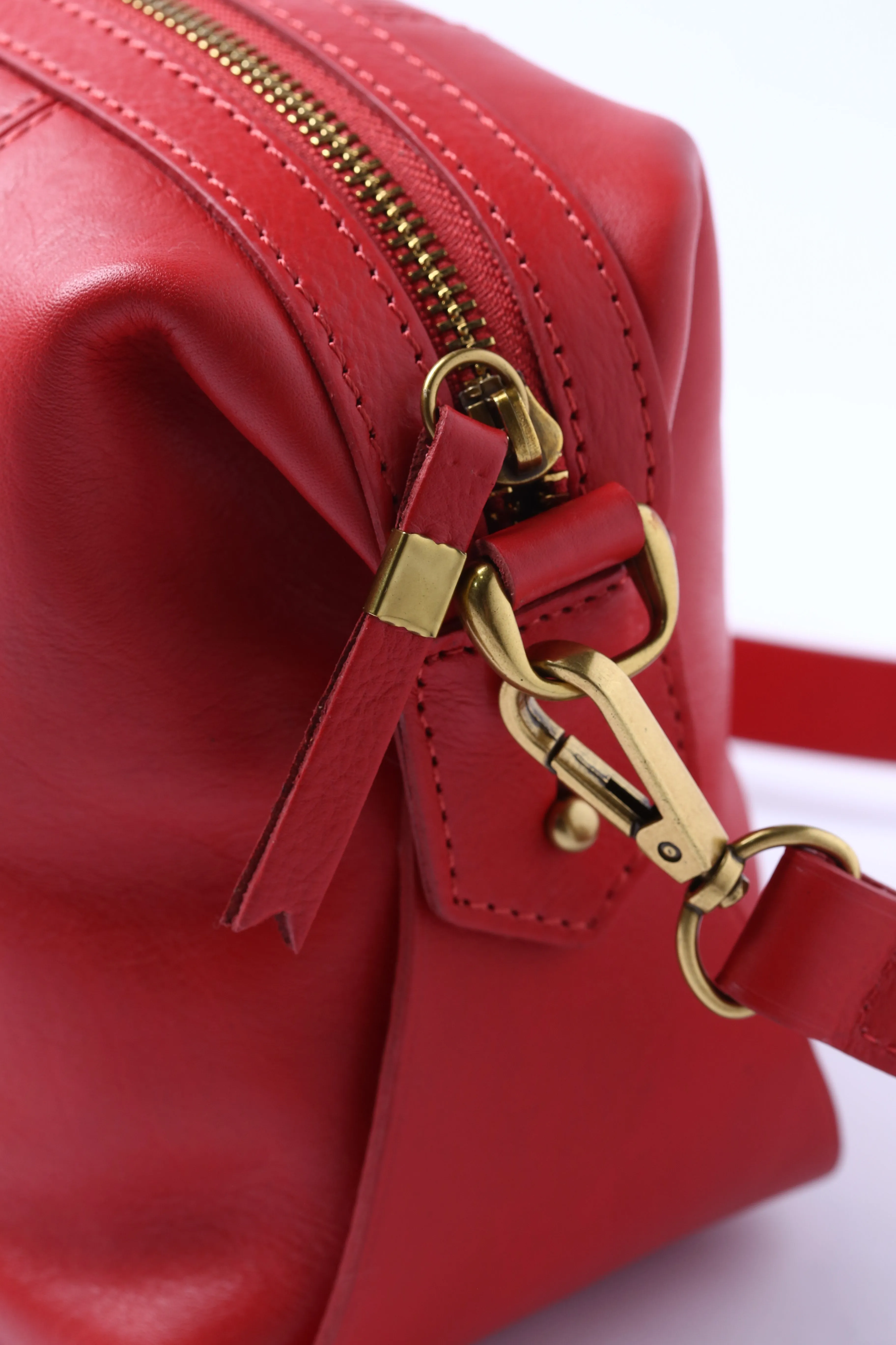 Red Soft Leather  Crossbody Bag