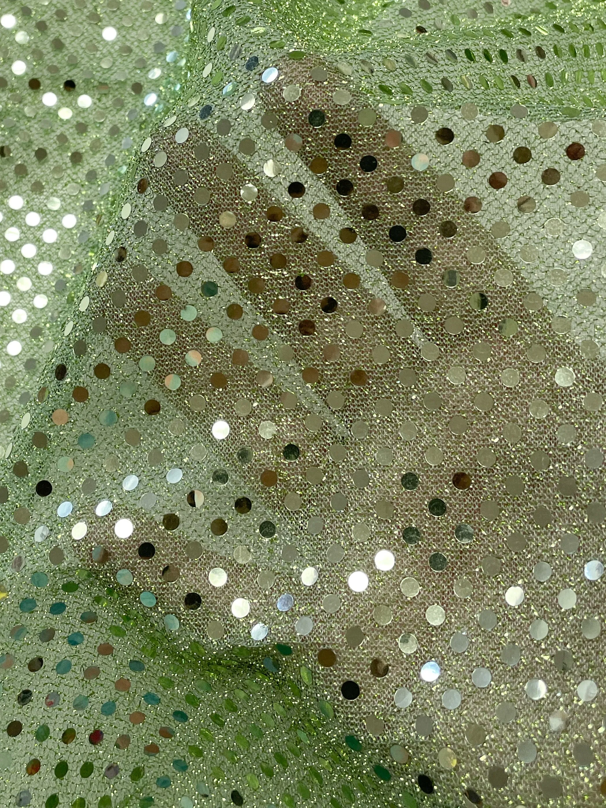 SALE 3 3/4 YD Polyester Knit Lurex with Confetti Dot - Light Green