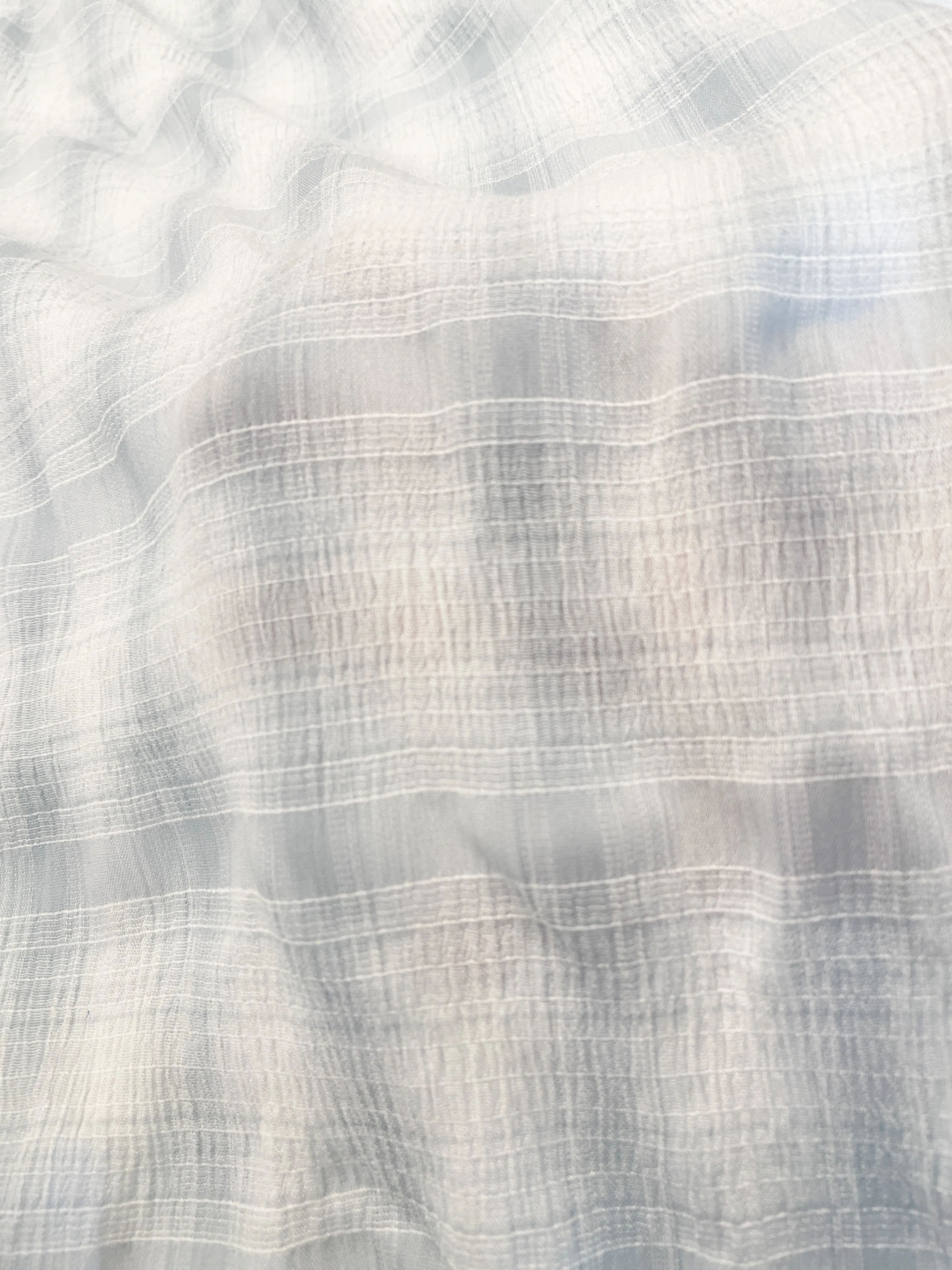 SALE Polyester Blend Crinkle Yarn-Dyed Plaid - Cool Gray and White