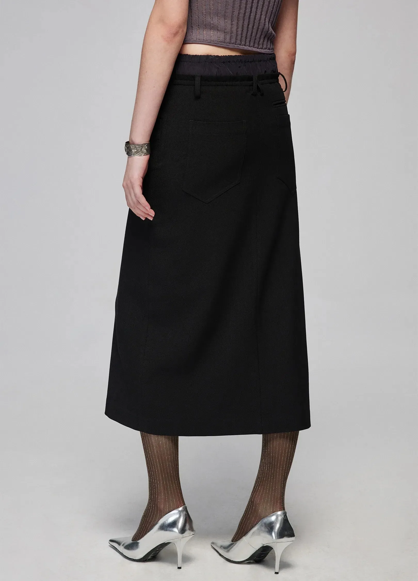 Slit Patchwork Midi Skirt