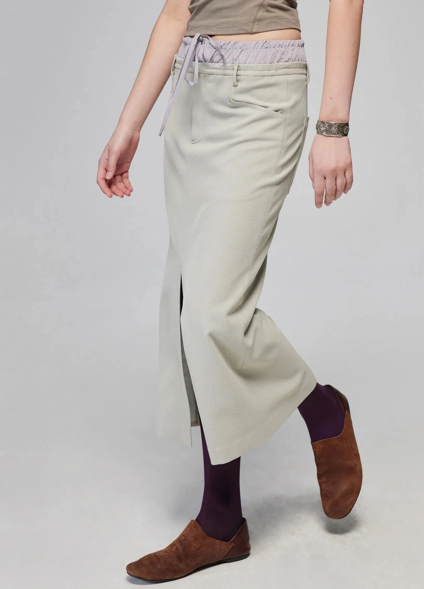 Slit Patchwork Midi Skirt