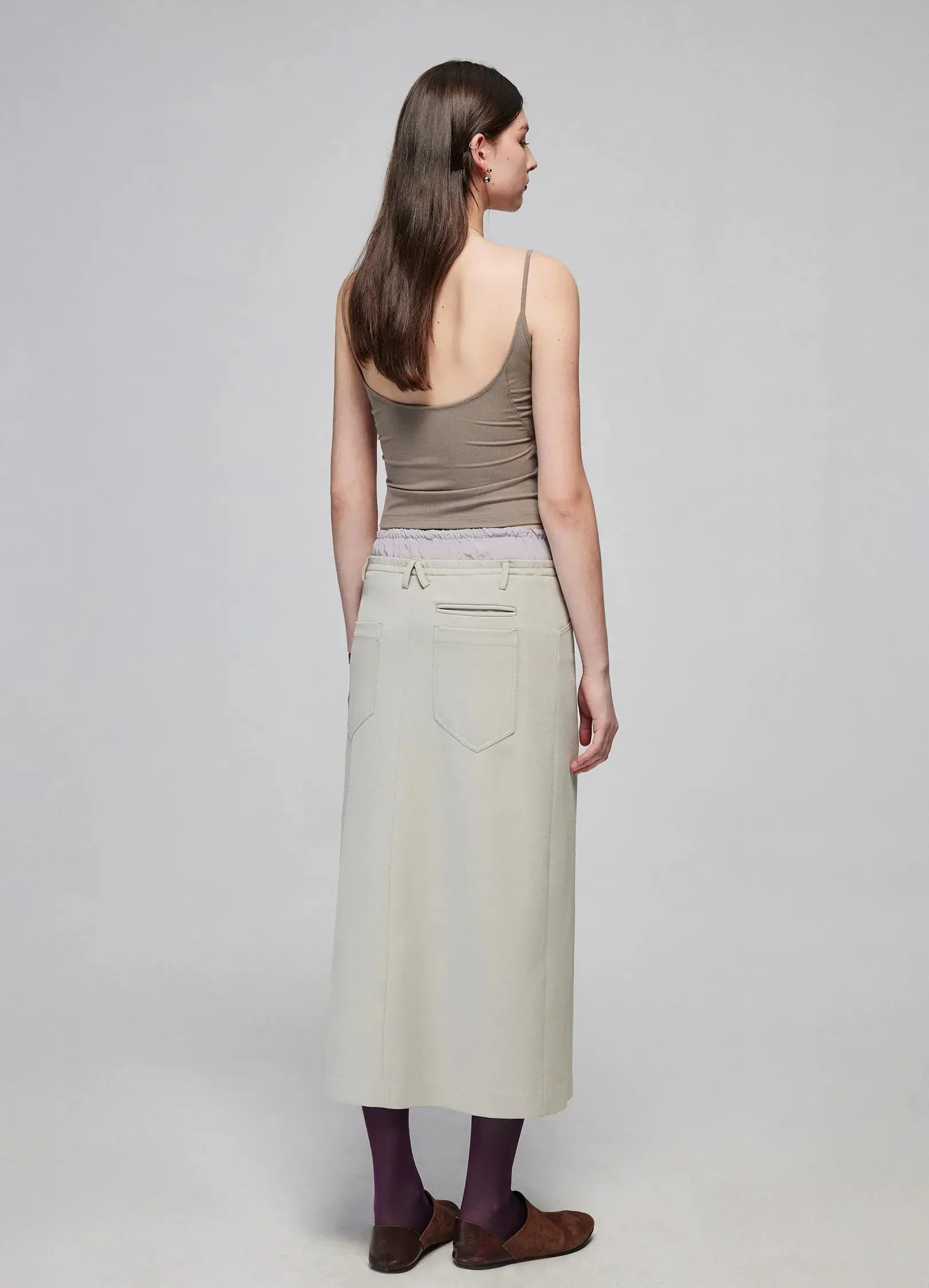 Slit Patchwork Midi Skirt