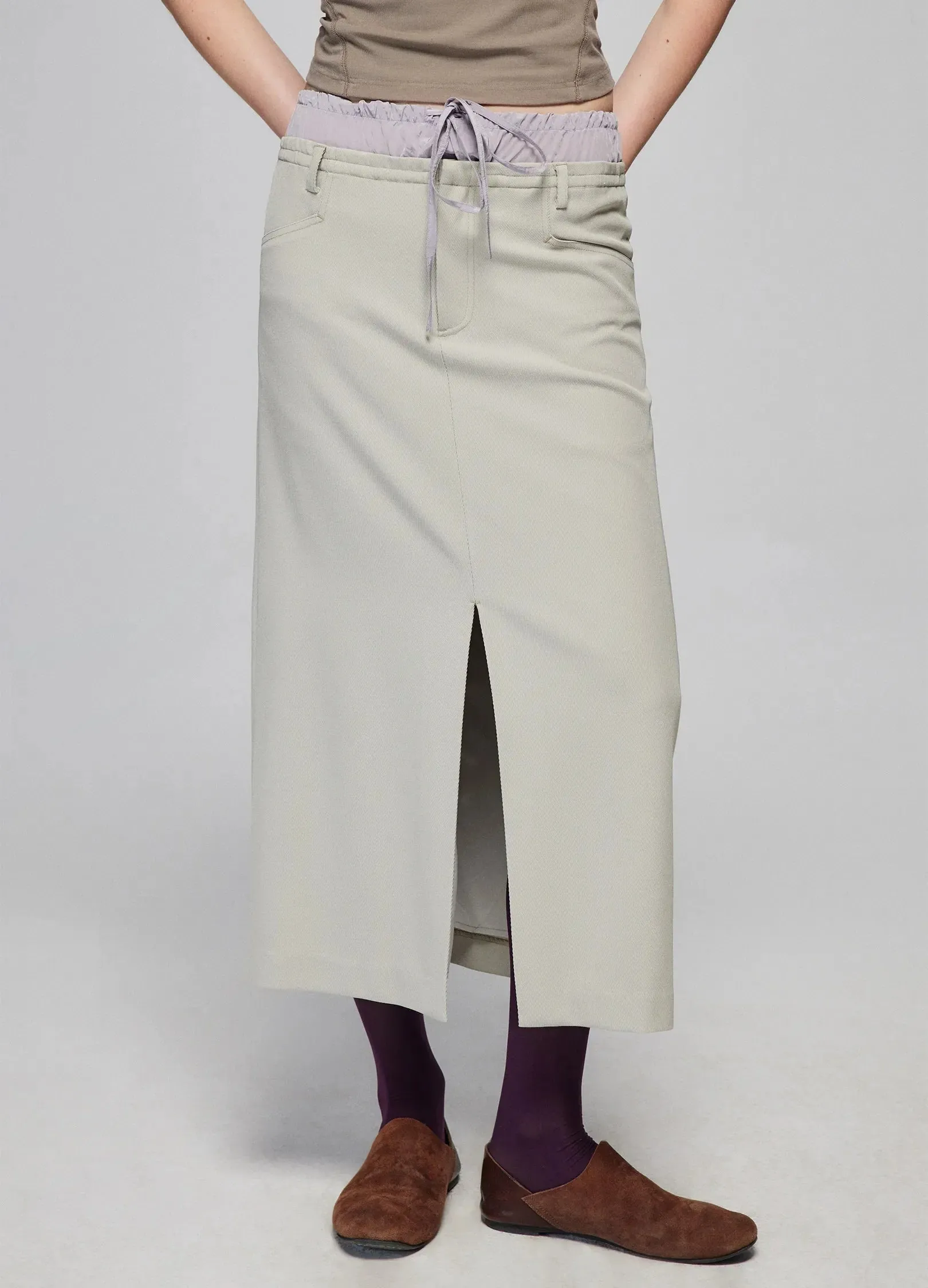 Slit Patchwork Midi Skirt
