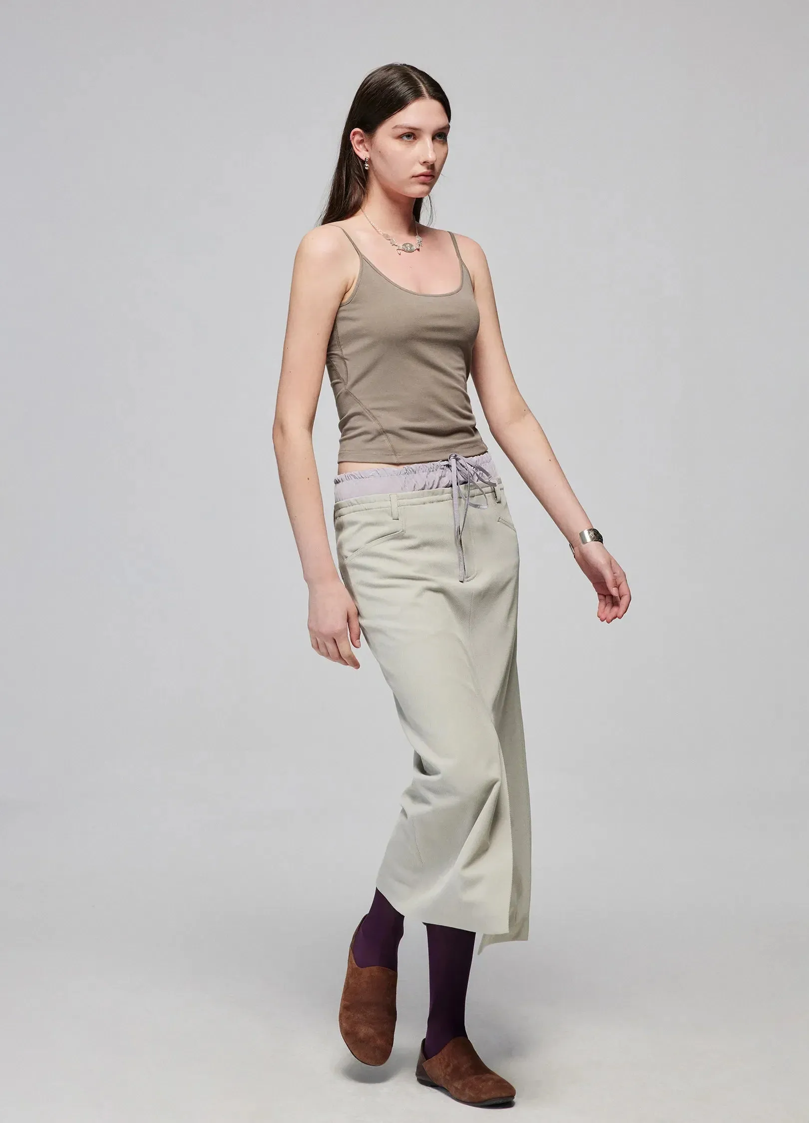 Slit Patchwork Midi Skirt