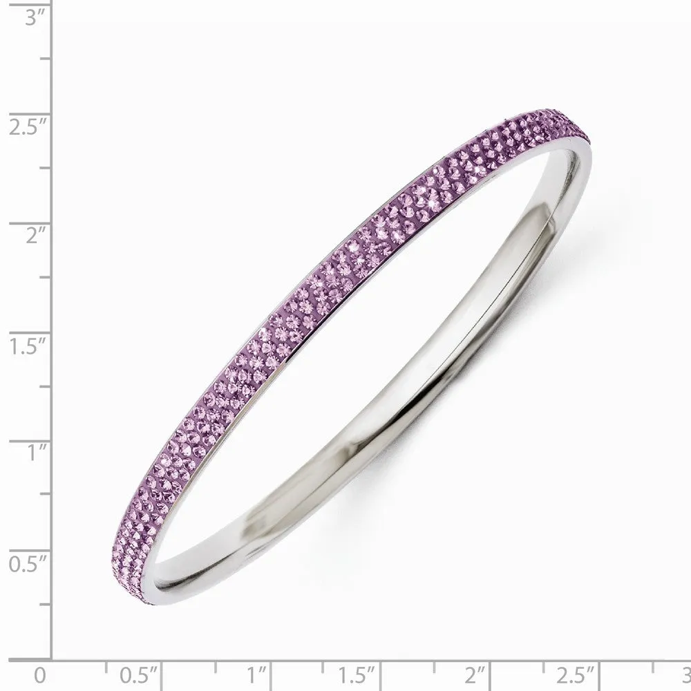 Stainless Steel Polished Light Purple Crystal Rounded Bangle