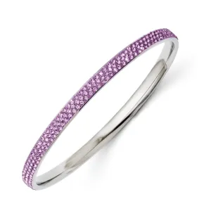 Stainless Steel Polished Light Purple Crystal Rounded Bangle