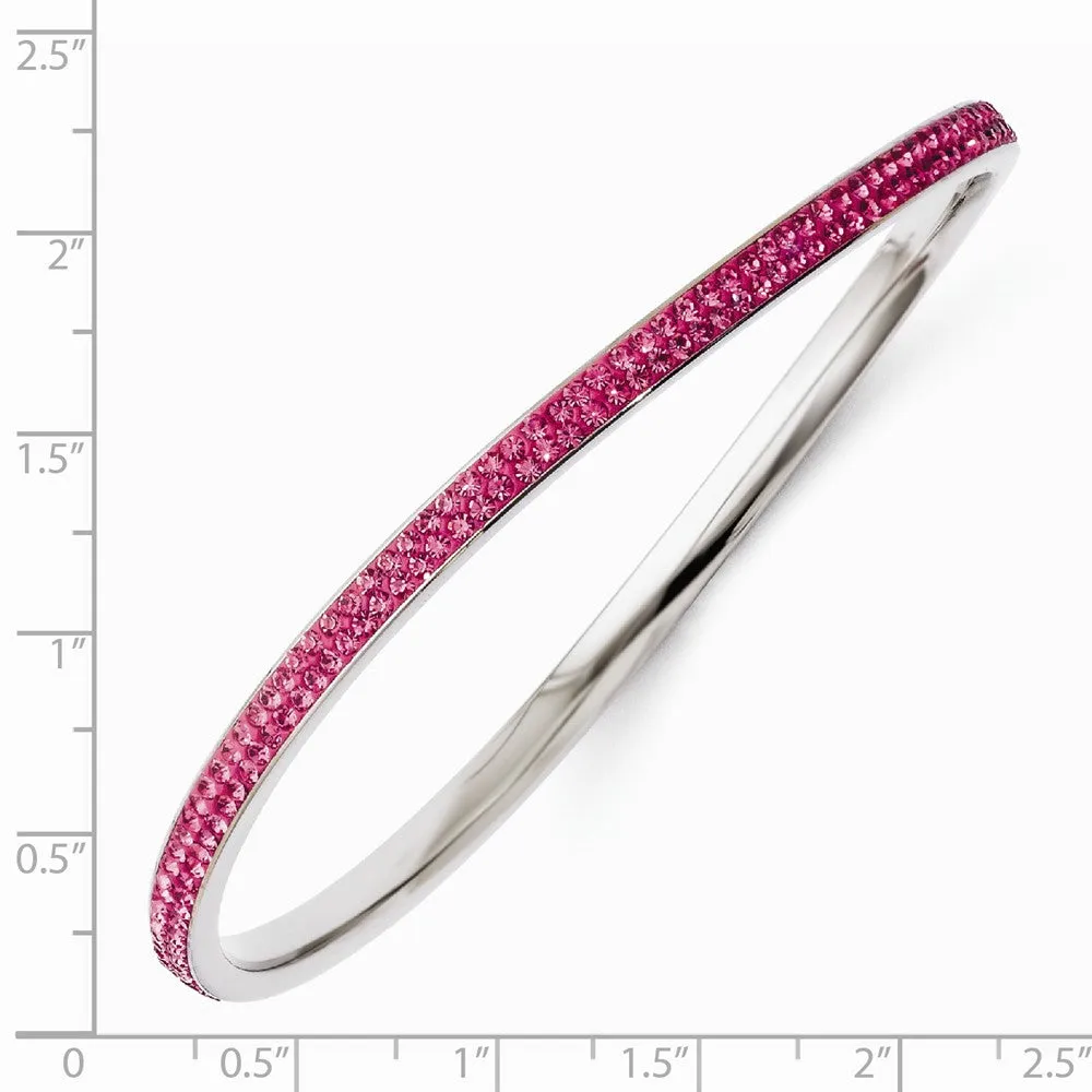 Stainless Steel Polished Pink Crystal Wavy Bangle