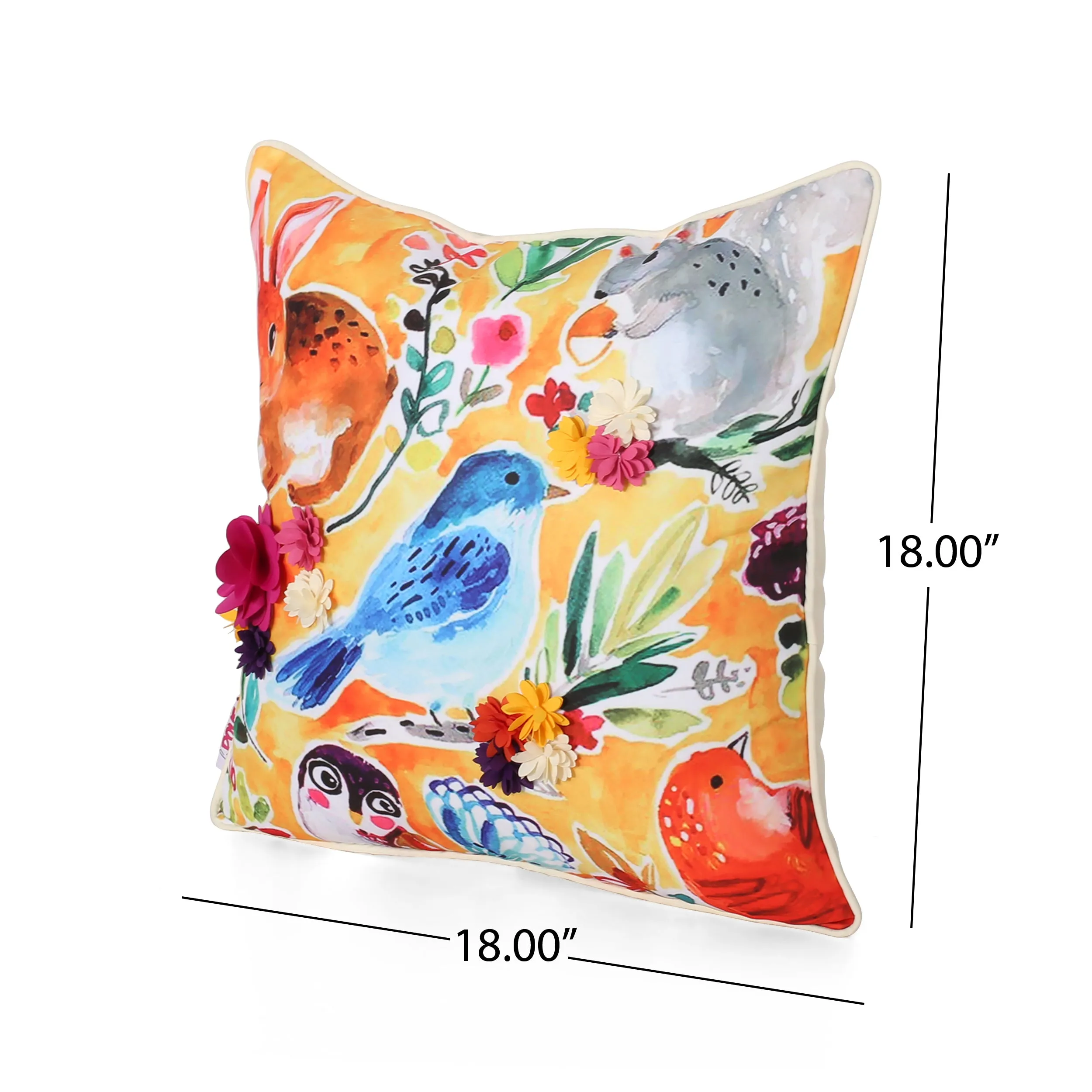 Teresa Modern Pillow Cover, Woodland Animals on Multicolor Floral