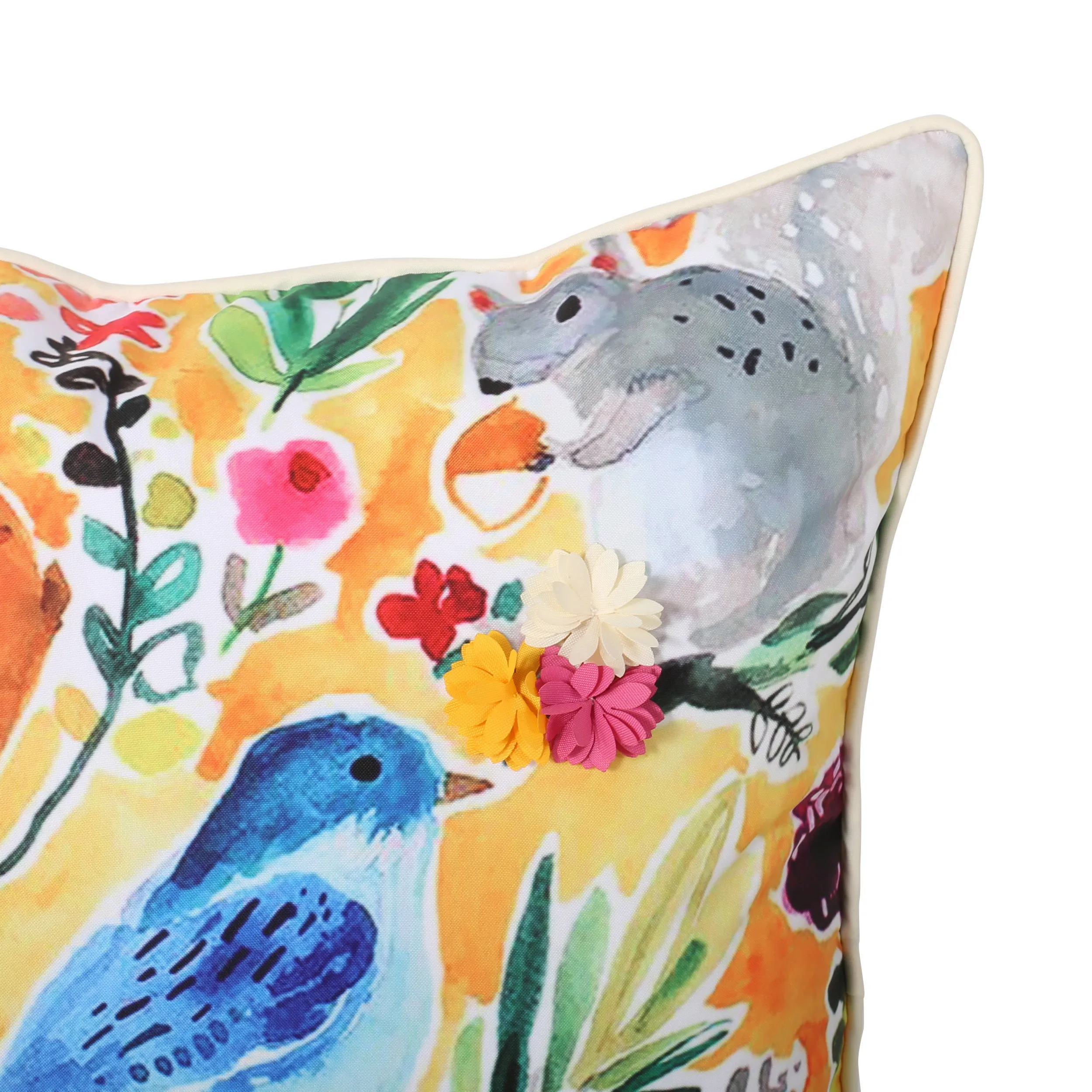 Teresa Modern Pillow Cover, Woodland Animals on Multicolor Floral