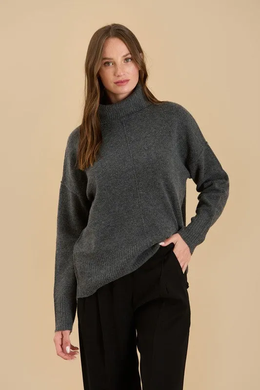 TORI TURTLENECK FRONT SEAM KNIT PULLOVER SWEATER