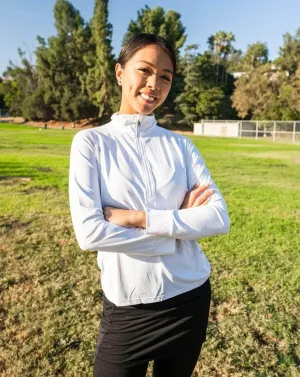 White Quarter Zip Women's Long Sleeve Pullover